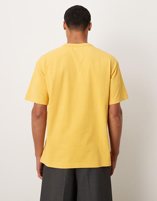DESIGN Heavyweight Relaxed T-shirt With NYC Graphic In Washed Yellow