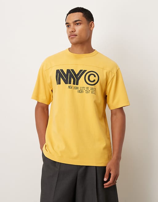 DESIGN heavyweight relaxed t-shirt with NYC graphic in washed yellow