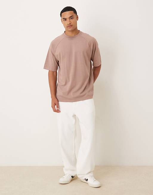 DESIGN Heavyweight Relaxed T-shirt With Raglan Sleeve In Washed Pink
