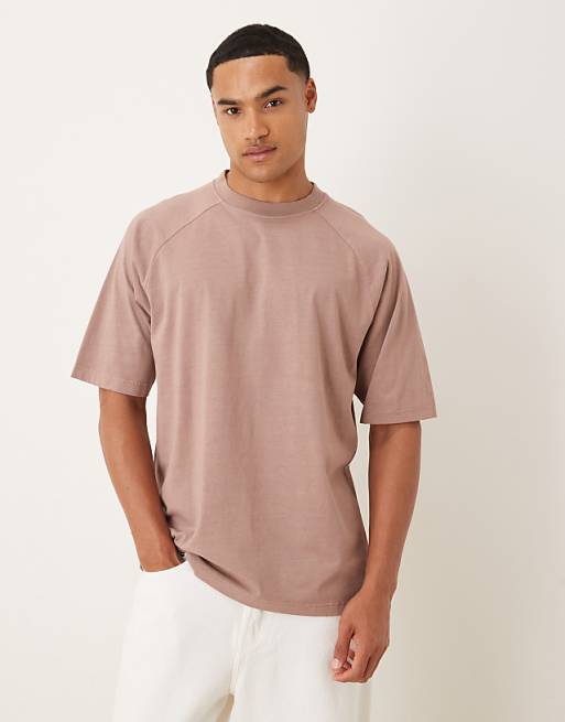 DESIGN heavyweight relaxed t-shirt with raglan sleeve in washed pink
