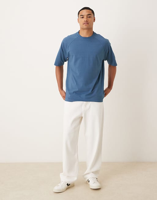 DESIGN Heavyweight Relaxed T-shirt With Raglan Sleeve In Washed Blue