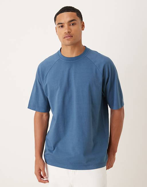 DESIGN heavyweight relaxed t-shirt with raglan sleeve in washed blue