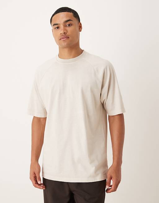 DESIGN heavyweight relaxed t-shirt with raglan sleeve in washed beige