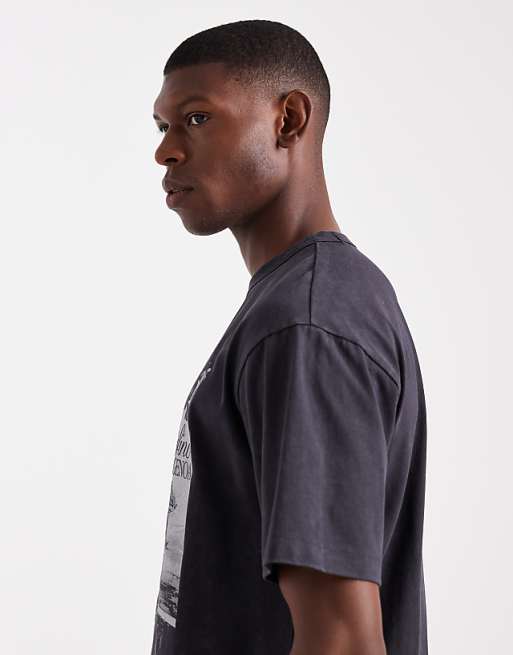 DESIGN Heavyweight Relaxed T-shirt With Scenic Graphic In Washed Black