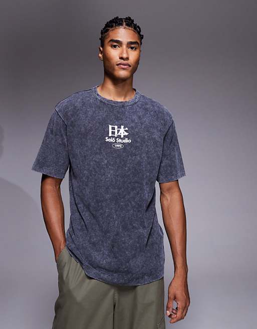 DESIGN Heavyweight Relaxed T-shirt With Scenic Graphic In Washed Black
