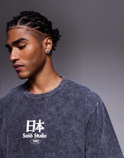DESIGN Heavyweight Relaxed T-shirt With Scenic Graphic In Washed Black
