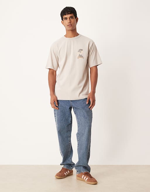 DESIGN Heavyweight Relaxed T-shirt With Scenic Graphic In Beige