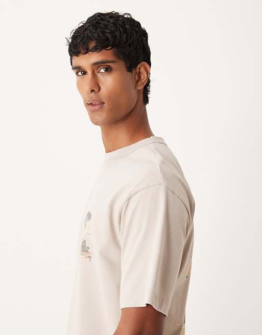 DESIGN Heavyweight Relaxed T-shirt With Scenic Graphic In Beige