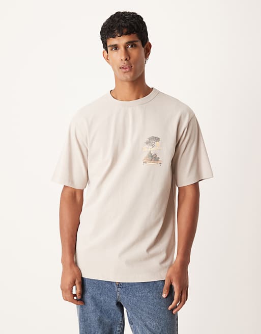DESIGN Heavyweight Relaxed T-shirt With Scenic Graphic In Beige