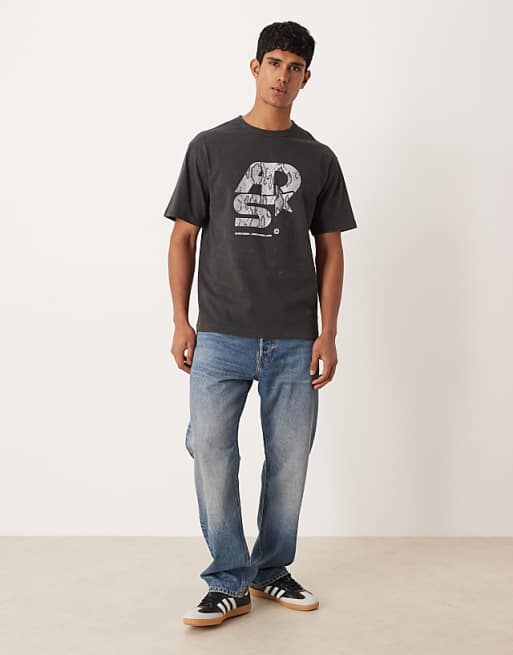 DESIGN Heavyweight Relaxed T-shirt With Street Graphic In Washed Black