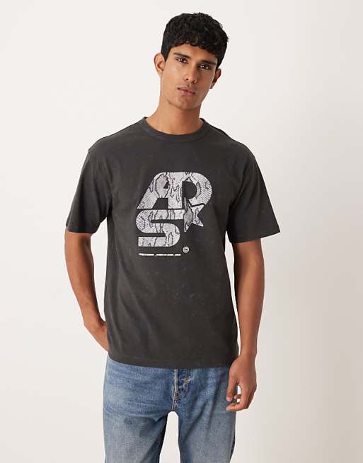DESIGN heavyweight relaxed t-shirt with street graphic in washed black