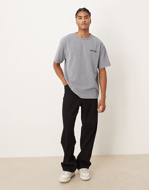 DESIGN Heavyweight Relaxed T-shirt With Text Graphic In Light Grey Wash