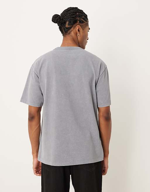 DESIGN Heavyweight Relaxed T-shirt With Text Graphic In Light Grey Wash