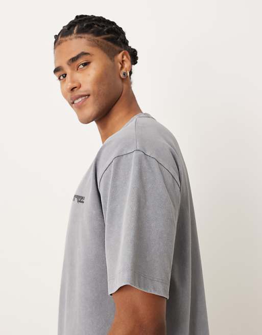 DESIGN Heavyweight Relaxed T-shirt With Text Graphic In Light Grey Wash
