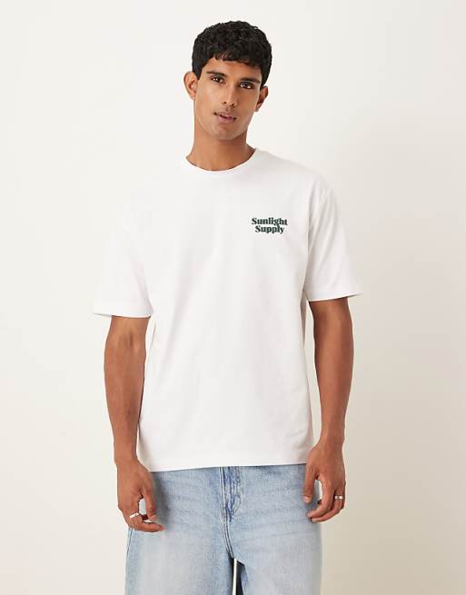 DESIGN Heavyweight Relaxed T-shirt With Text Back Print In White
