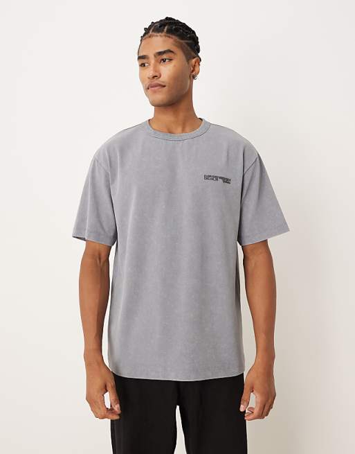 DESIGN heavyweight relaxed t-shirt with text graphic in light grey wash
