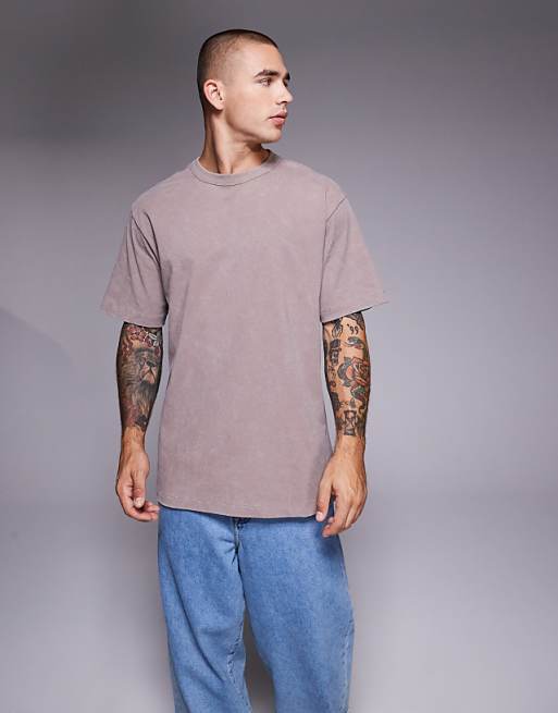 DESIGN Heavyweight Relaxed T-shirt With Tiger Graphic In Washed Brown