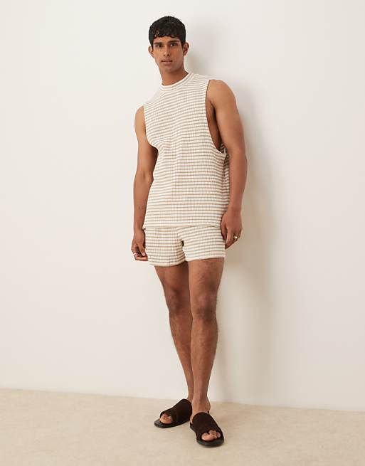 DESIGN Heavyweight Relaxed Tank In Neutral Ribbed Stripe