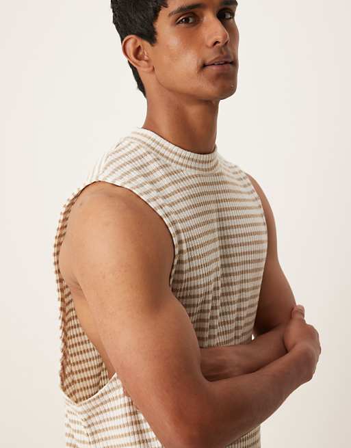DESIGN Heavyweight Relaxed Tank In Neutral Ribbed Stripe