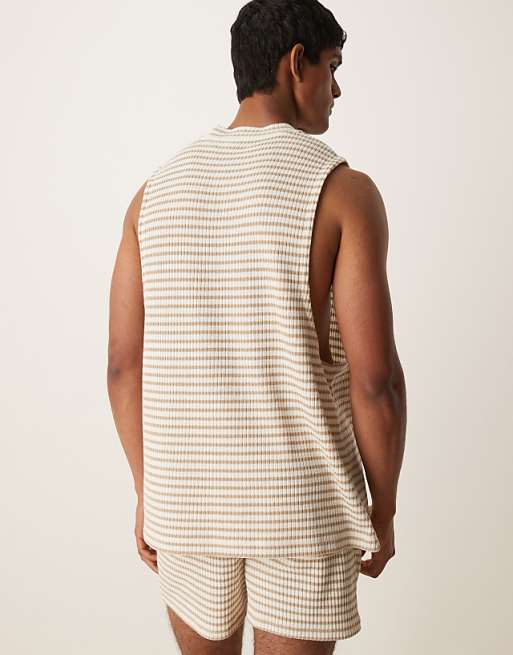 DESIGN Heavyweight Relaxed Tank In Neutral Ribbed Stripe