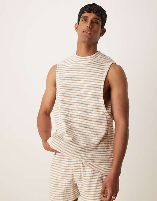 DESIGN heavyweight relaxed tank in neutral ribbed stripe