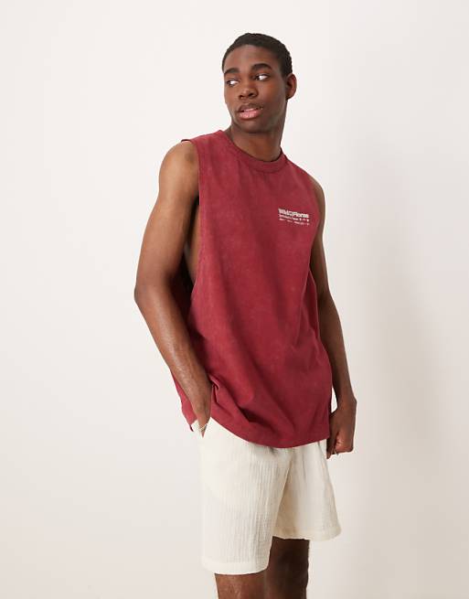 DESIGN Heavyweight Relaxed Tank With Floral Graphic In Washed Red