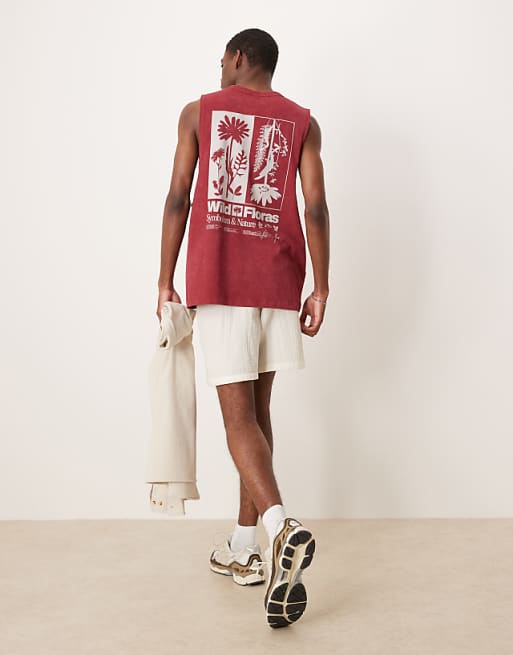 DESIGN heavyweight relaxed tank with floral graphic in washed red