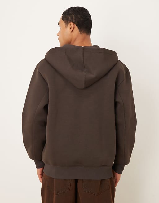 DESIGN Heavyweight Relaxed Zip Through Hoodie In Scuba-style Fabric In Brown