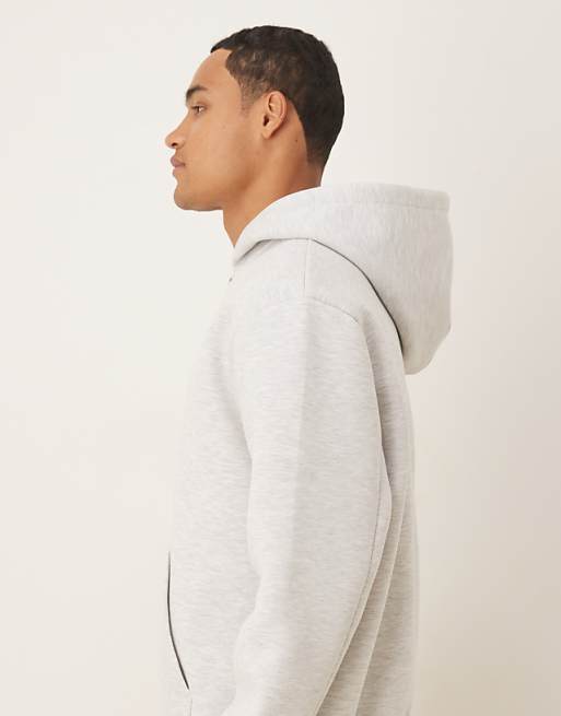 DESIGN Heavyweight Relaxed Zip Through Hoodie In Scuba-style Fabric In Ice Marl