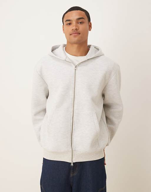 DESIGN heavyweight relaxed zip through hoodie in scuba-style fabric in ice marl