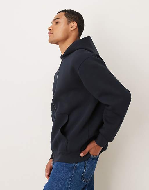 DESIGN Heavyweight Relaxed Zip Through Hoodie In Scuba-style Fabric In Navy
