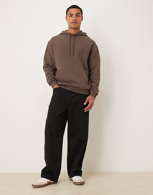 DESIGN Heavyweight Relaxed Zip Through Hoodie In Scuba-style Fabric In Brown