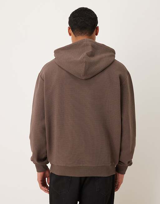 DESIGN Heavyweight Relaxed Zip Through Hoodie In Scuba-style Fabric In Brown