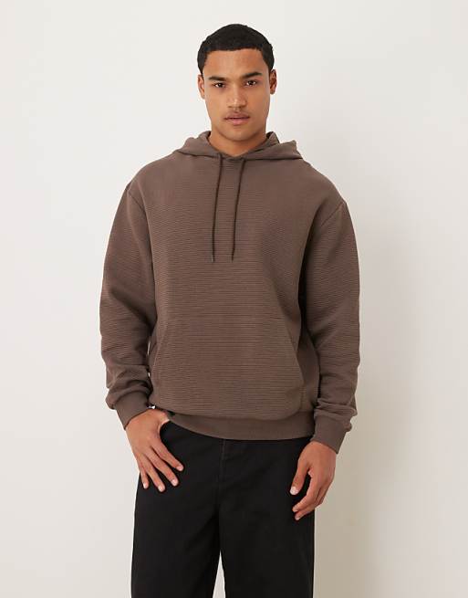 DESIGN heavyweight relaxed zip through hoodie in scuba-style fabric in brown
