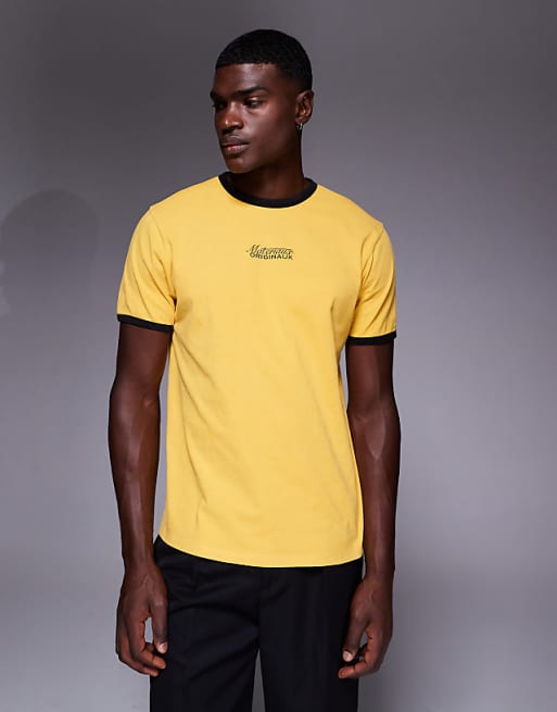 DESIGN heavyweight ringer t-shirt with text graphic in washed yellow