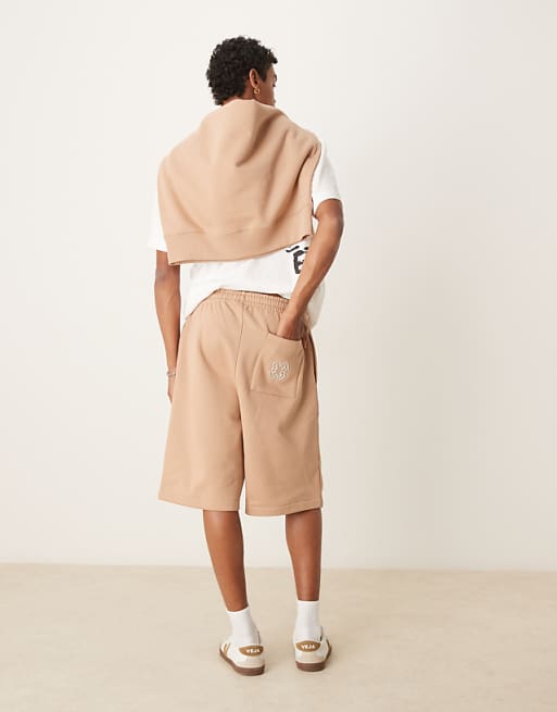 DESIGN Heavyweight Short With Embroidery On Back Pocket In Beige - BEIGE