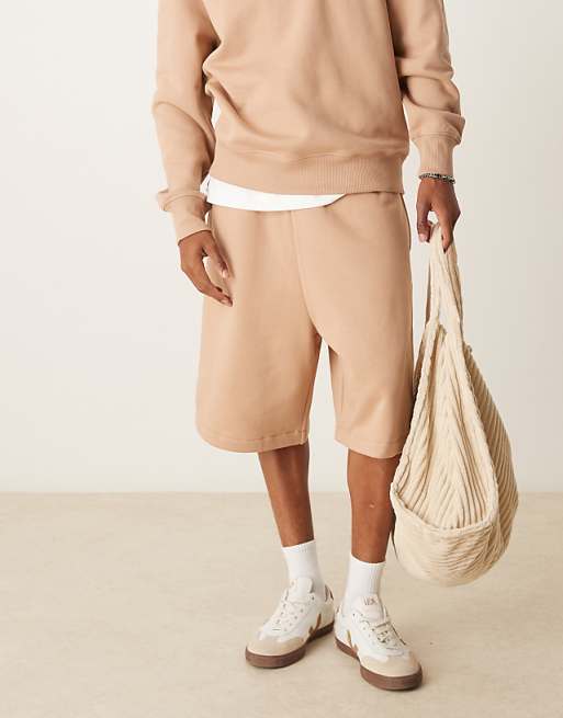 DESIGN Heavyweight Short With Embroidery On Back Pocket In Beige - BEIGE