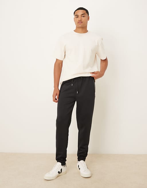 DESIGN Heavyweight Slim Jogger In Scuba-style Fabric With Zipped Pockets In Black
