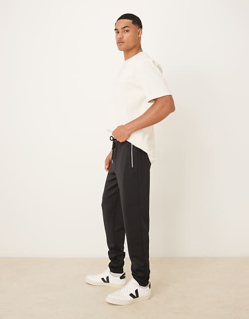 DESIGN Heavyweight Slim Jogger In Scuba-style Fabric With Zipped Pockets In Black