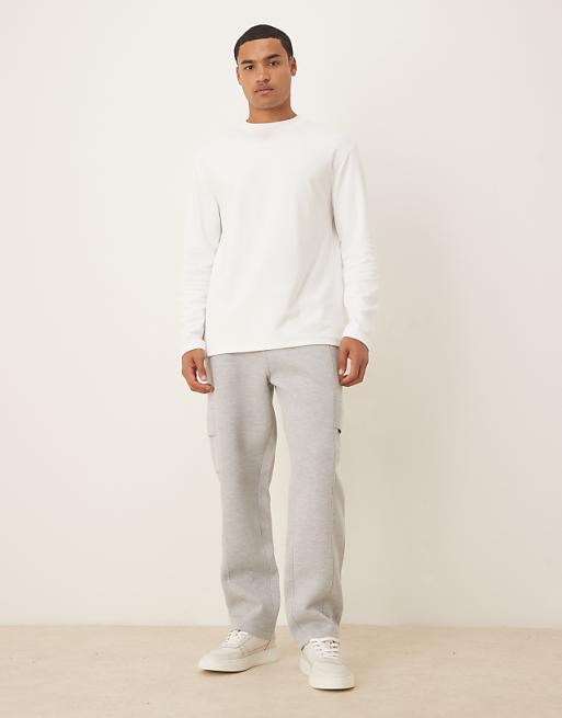 DESIGN Heavyweight Straight Cargo Jogger In Scuba-style Fabric In Grey Marl