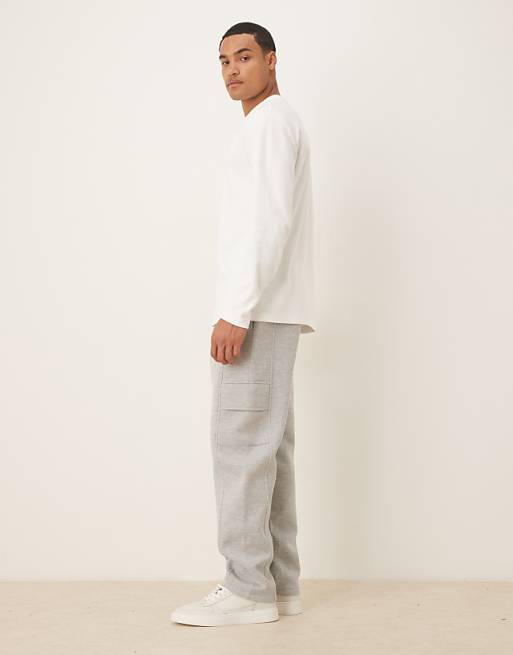 DESIGN Heavyweight Straight Cargo Jogger In Scuba-style Fabric In Grey Marl