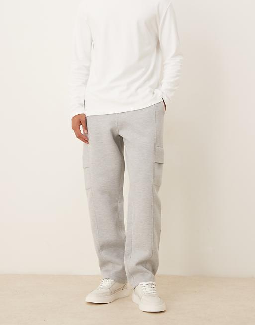DESIGN heavyweight straight cargo jogger in scuba-style fabric in grey marl