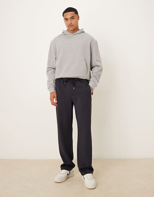 DESIGN Heavyweight Straight Joggers With Zip Pockets In Scuba-style Fabric In Navy