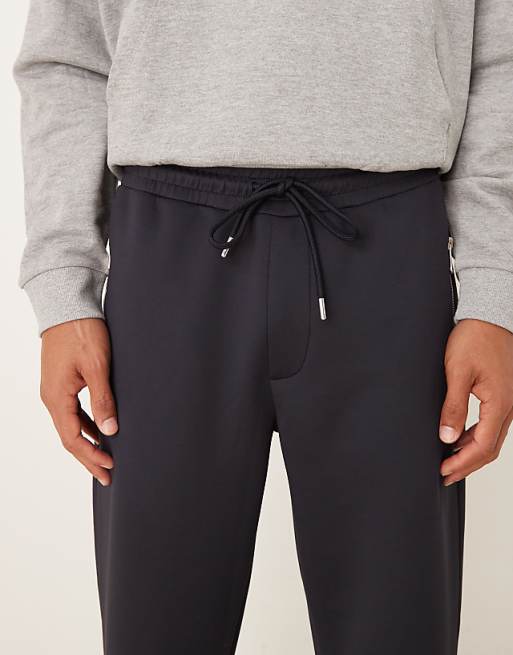 DESIGN Heavyweight Straight Joggers With Zip Pockets In Scuba-style Fabric In Navy