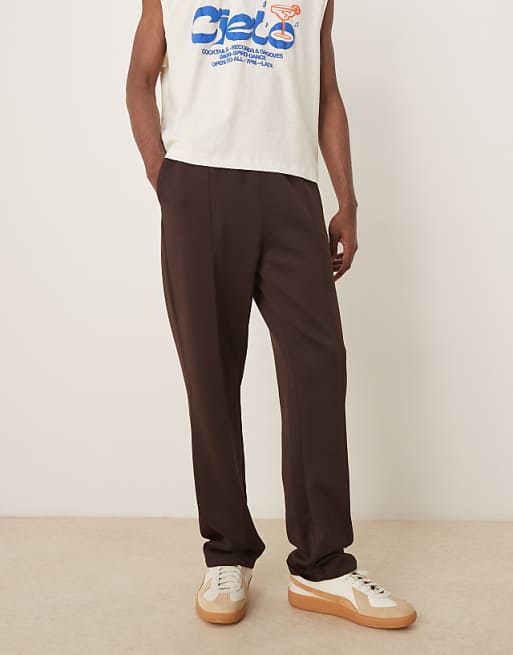 DESIGN Heavyweight Straight Leg Jogger In Scuba-style Fabric In Brown