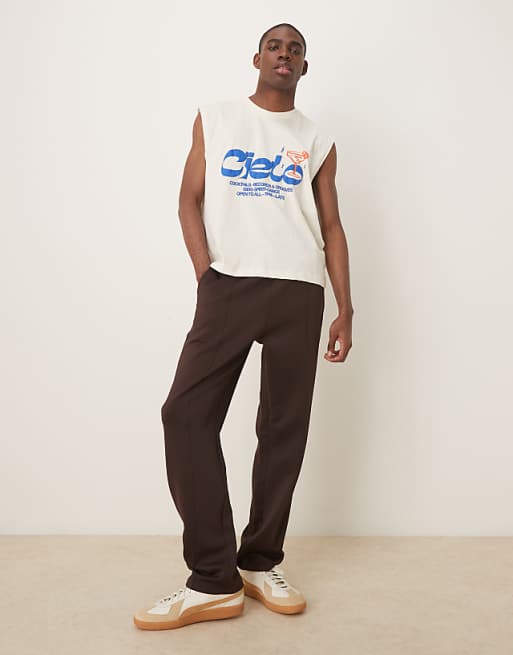 DESIGN heavyweight straight leg jogger in scuba-style fabric in brown