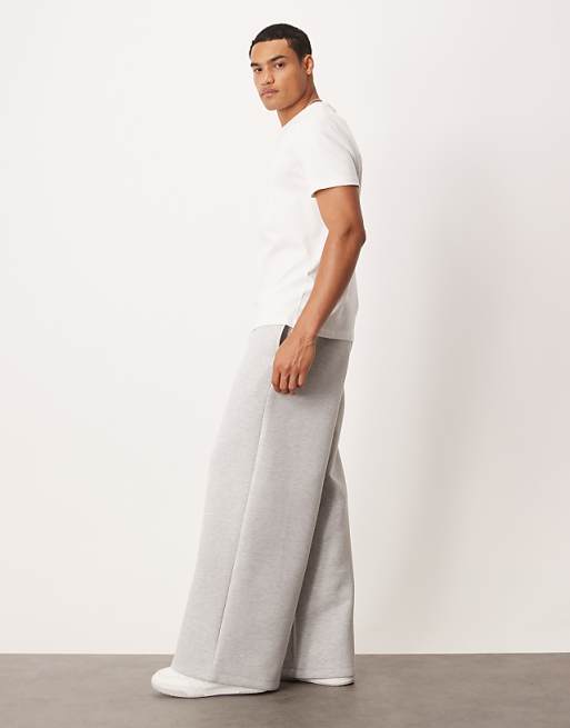 DESIGN Heavyweight Super Wide Leg Jogger In Scuba-style Fabric In Grey Marl