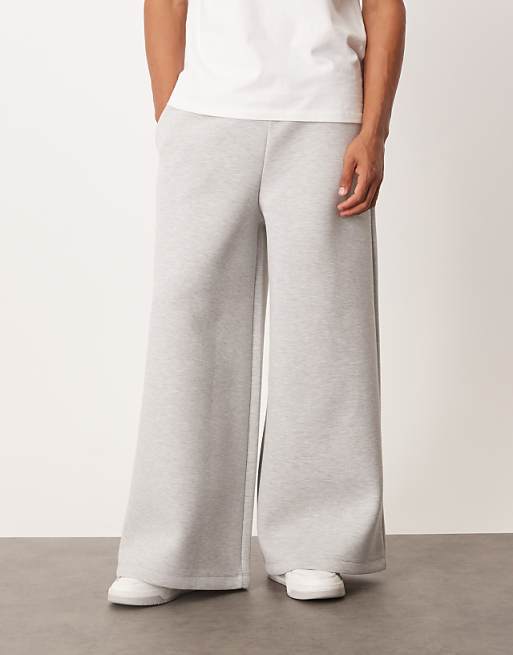 DESIGN Heavyweight Super Wide Leg Jogger In Scuba-style Fabric In Grey Marl