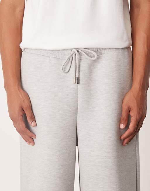 DESIGN Heavyweight Super Wide Leg Jogger In Scuba-style Fabric In Grey Marl