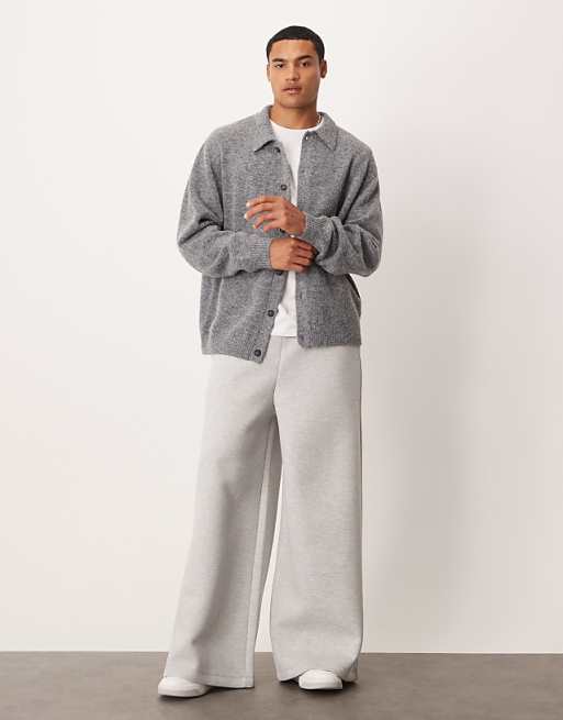 DESIGN heavyweight super wide leg jogger in scuba-style fabric in grey marl